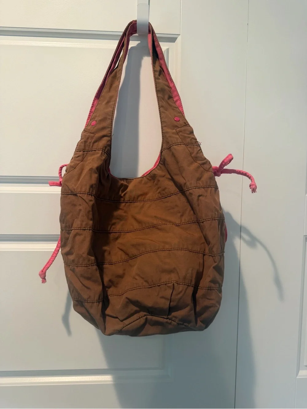 Y2K American Eagle RipStop Hobo Shoulder Bag Chocolate Brown & Pink